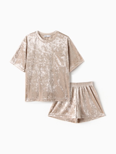 Пижама женская (футболка, шорты) KAFTAN Velvet, размер 44-46, бежевая