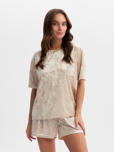 Пижама женская (футболка, шорты) KAFTAN Velvet, размер 44-46, бежевая
