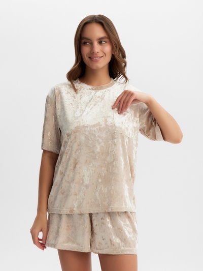Пижама женская (футболка, шорты) KAFTAN Velvet, размер 44-46, бежевая