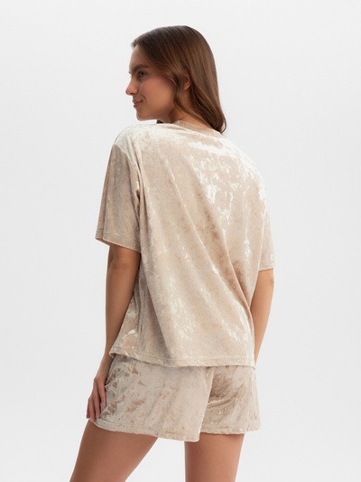 Пижама женская (футболка, шорты) KAFTAN Velvet, размер 44-46, бежевая