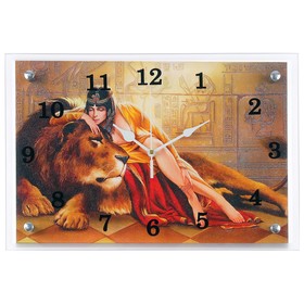 Часы-картина настенные, интерьерные "Царица со львом", бесшумные, 25 х 35 см