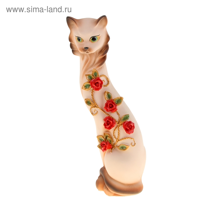 Копилка "Кошка Маркиза" средняя с китайскими розочками крем медь гипс - Фото 1