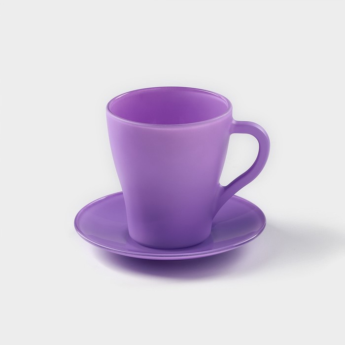 Чайная пара «Апрель», стеклянная, кружка+блюдце, 250 мл, d=13.2 мм, цвет фиолетовый