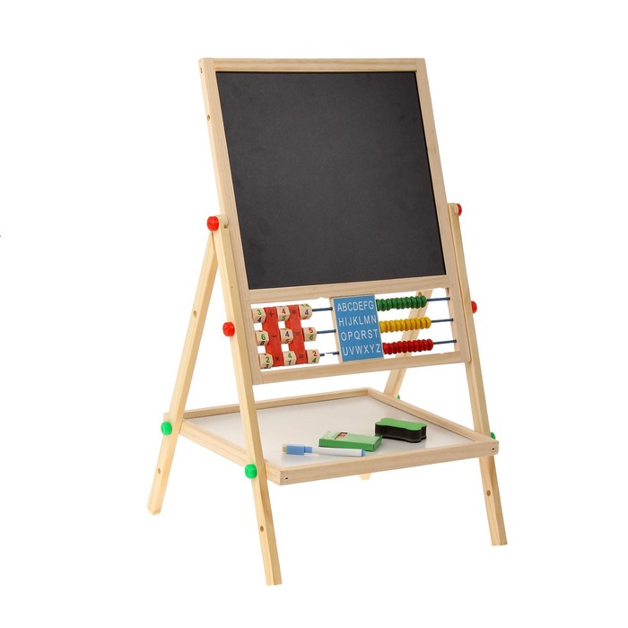 УЦЕНКА Доска магнитная 36×36 см на ножках: маркер, губка и 5 цветных мелков в комплекте - Фото 1