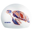 Шапочка для плавания Atemi PU 305, тканевая с ПУ покрытием, белый, принт - фото 298513432