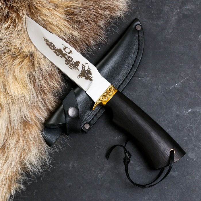 Нож кавказский "Шаман" с ножнами, гарда -латунь, сталь - 65х13, рукоять - граб - Фото 1