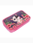 Пенал школьный, 2 секции, 12.5×20.5×4 см«Кот в цветах» - Фото 3