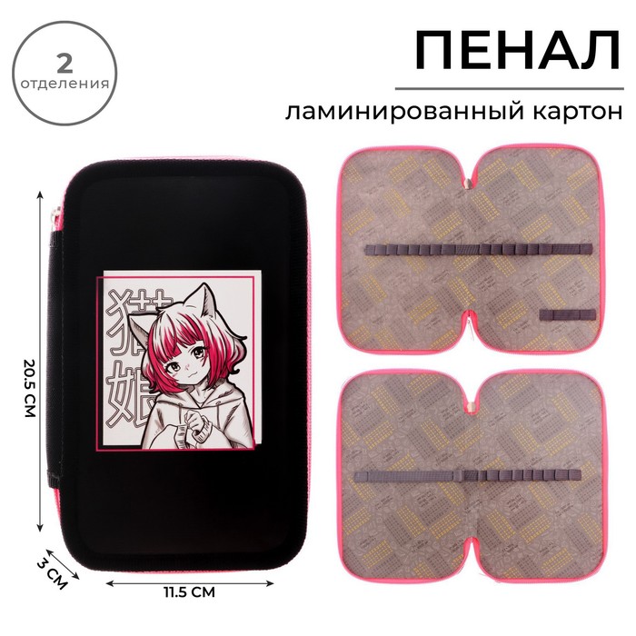 Пенал 2 секции, 125×205×40 мм «Аниме девушка», ламинированный картон, Calligrata - Фото 1
