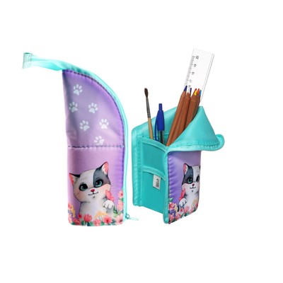 Пенал школьный, тубус, 8.5×21×6.5 см «Котик в цветах»