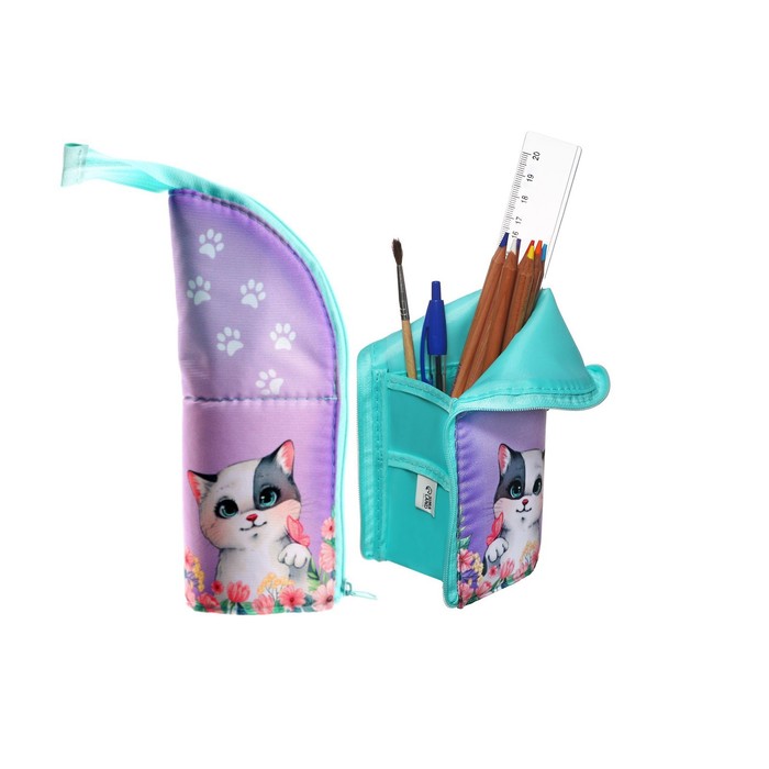 Пенал школьный, тубус, 8.5×21×6.5 см «Котик в цветах» - Фото 1
