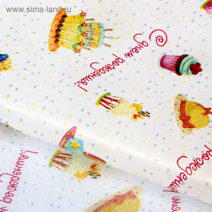 Бумага упаковочная тишью "Торты", 50х70 см, 20 г/м2 - Фото 1