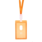 Бейдж-карман вертикальный, (внешний 112 х 67 мм), внутренний 90 х 54 мм, оранжевый, с оранжевой лентой, жёсткокаркасный - фото 317851441