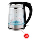 Чайники jvc JK-KE1815, стекло, 1.7 л, 2200 Вт, чёрный с серебристым - фото 51339526