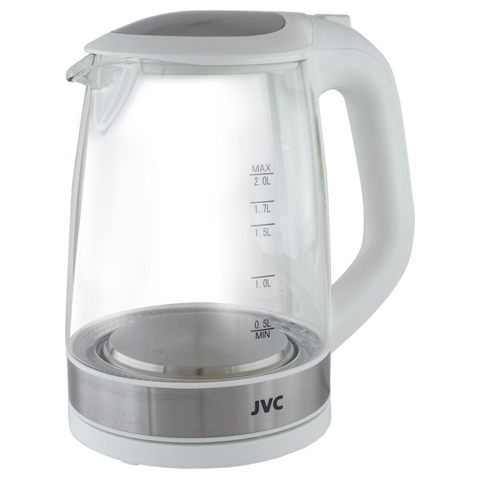 Чайники jvc JK-KE2005, стекло, 2 л, 2200 Вт, белый с серебристым