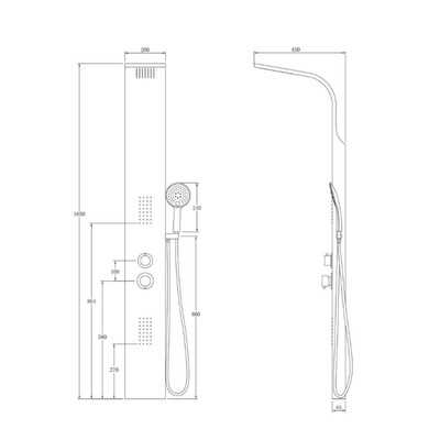Душевая система Taliente ТА-G-S02C, 1650×200 мм, гидромассаж 4 ф., без излива, хром
