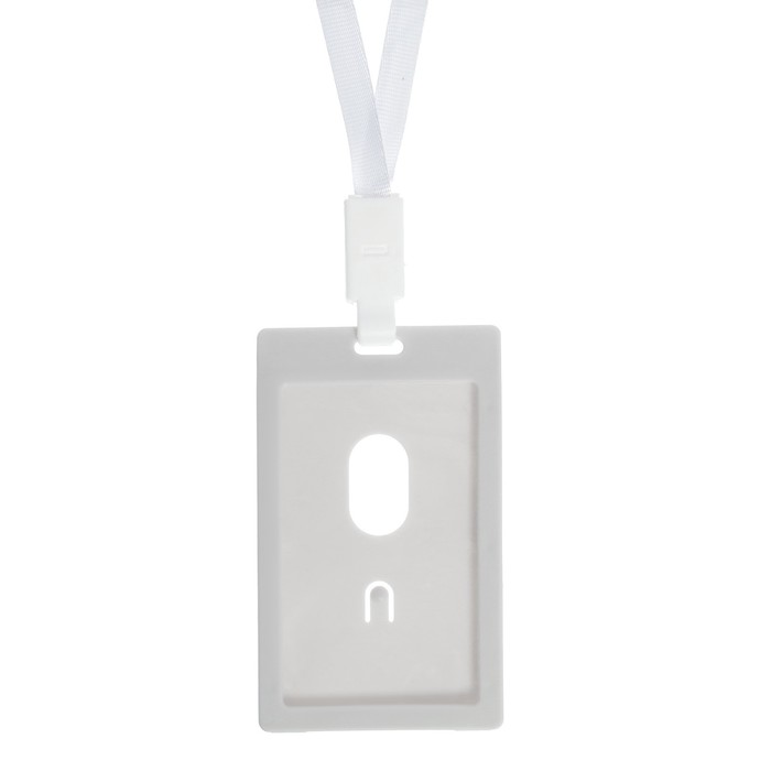 Бейдж - карман вертикальный, внешний размер 112×67 мм, внутренний размер 90×54 мм, белый, с белой лентой, жёсткокаркасный - Фото 1