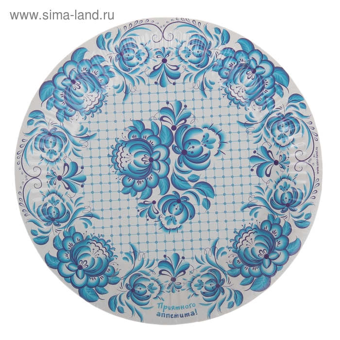 Набор бумажных тарелок "Сине-белые узоры" (6 шт.), 18 см - Фото 1