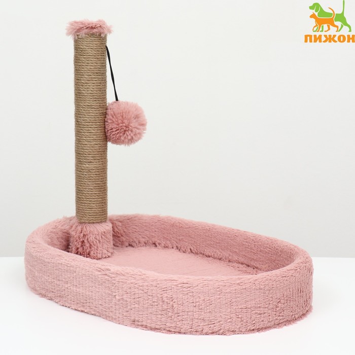 Лежанка с когеточкой "Пижон", овальная, 55 х 36 х 47см, пушистый мех, джут, розовая - Фото 1