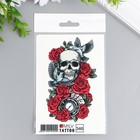 Татуировка "Череп в цветах" 10х15 см - фото 32474533