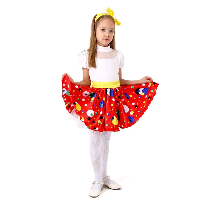 Карнавальная юбка для вечеринки красная в горох, повязка, рост 98-104 см - фото 1907728055