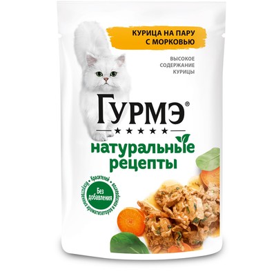 Влажный корм Gourmet «Натуральные рецепты» для кошек, курица/морковь, 75 г
