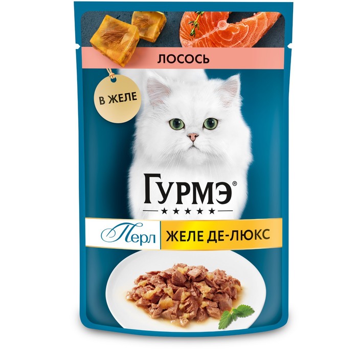 Влажный корм GOURMET PERLE для кошек, лосось, в желе, 75 г - Фото 1