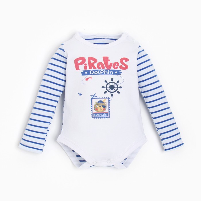 Боди детское, цвет белый/голубой, рост 56 см - Фото 1