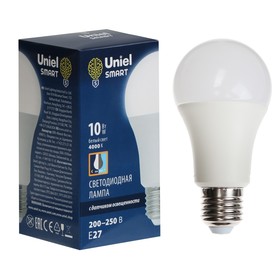 Светодиодная лампа Uniel, LED-A60-10W, 4000 K, E27, PS, PLS10WH, датчик освещенности