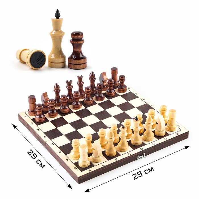 Шахматы обиходные, 29 х 29 х 4.3 см, темная доска, фигуры лак - фото 1907728508