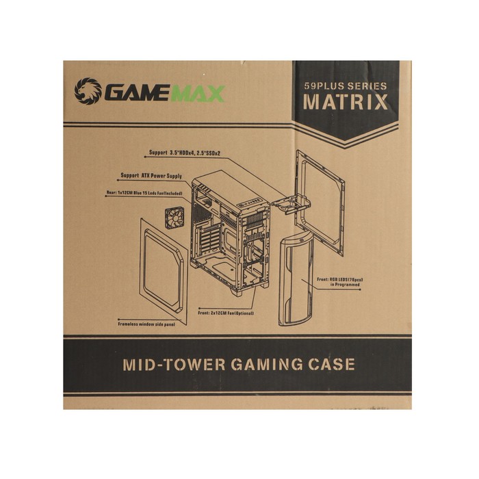 Корпус Gamemax G562 Matrix, без БП, ATX, USB3.0 + 2хUSB 2.0, подсветка, чёрный - фото 51310724