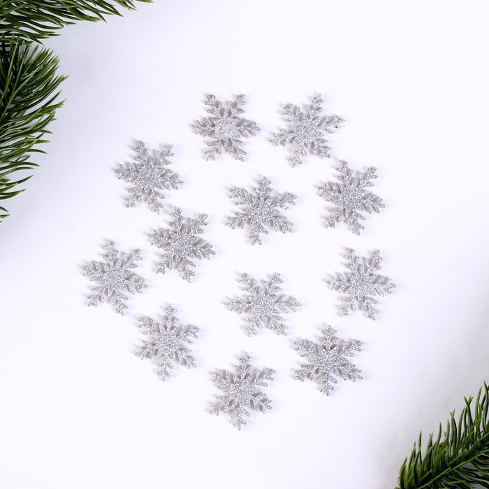 Новогодний набор для декора «Снежинки» 12 шт, цвет серебро