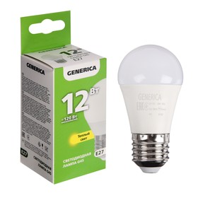 Лампа светодиодная GENERICA G45, 12 Вт, шар, 3000 К, E27, 230 В, LL-G45-12-230-30-E27-G