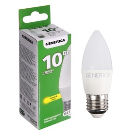Лампа светодиодная GENERICA C35, 10 Вт, свеча, 3000 К, E27, 230 В, LL-C35-10-230-30-E27-G