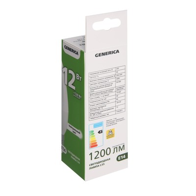 Лампа светодиодная GENERICA C35, 12 Вт, свеча, 4000К, E14, 230 В, LL-C35-12-230-40-E14-G