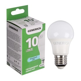 Лампа светодиодная GENERICA A60, 10 Вт, груша, 6500 К, E27, 230 В, LL-A60-10-230-65-E27-G
