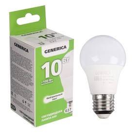 Лампа светодиодная GENERICA A60, 10 Вт, груша, 4000 К, E27, 230 В, LL-A60-10-230-40-E27-G