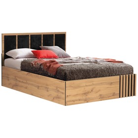 Кровать с ПМ «Либерти» 51.25, 140×200 см, цвет дуб вотан / чёрный / велюр монако чёрный
