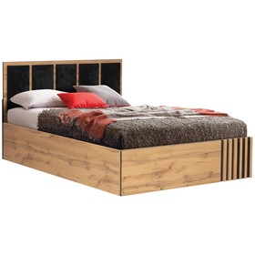 Кровать с ПМ «Либерти» 51.26, 160×200 см, цвет дуб вотан / чёрный / велюр монако чёрный