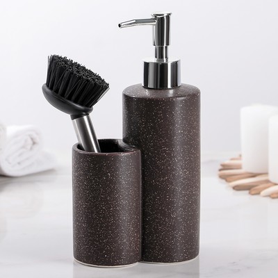 УЦЕНКА Дозатор для моющего средства с щёткой «Минимал», 400 мл, цвет коричневый