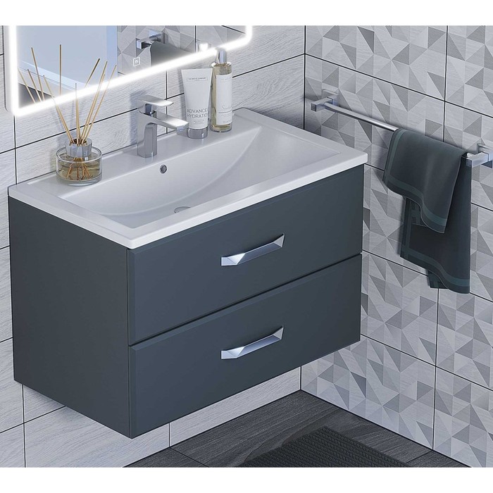 Тумба с раковиной Uperwood Foster 80 см, подвесная, серый графит - Фото 1