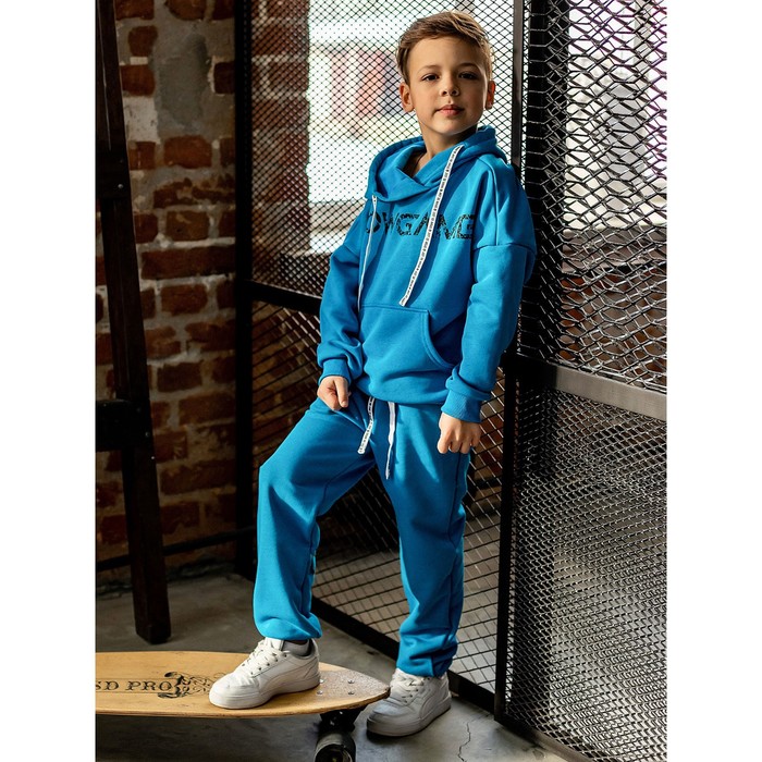 Комплект для мальчика «Пит»: худи, брюки, рост 104 см, цвет небесно-голубой - Фото 1