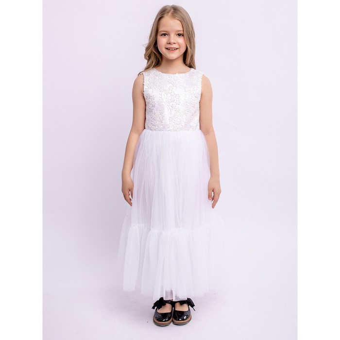 Платье для девочки «Алиса», рост 134 см, цвет белый