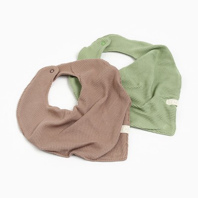 Слюнявчики на кнопках «Крошка Я» BASIC LINE, 2 шт., зелёный, бежевый