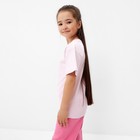Футболка детская в полоску KAFTAN Basic line, размер 32 (110-116 см), розовый/белый - Фото 2