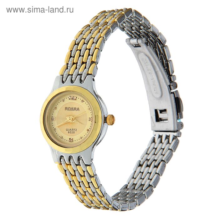 Часы наручные женские Rosra, ремешок серебристо-жёлтый, циферблат d=2 см, микс - Фото 1