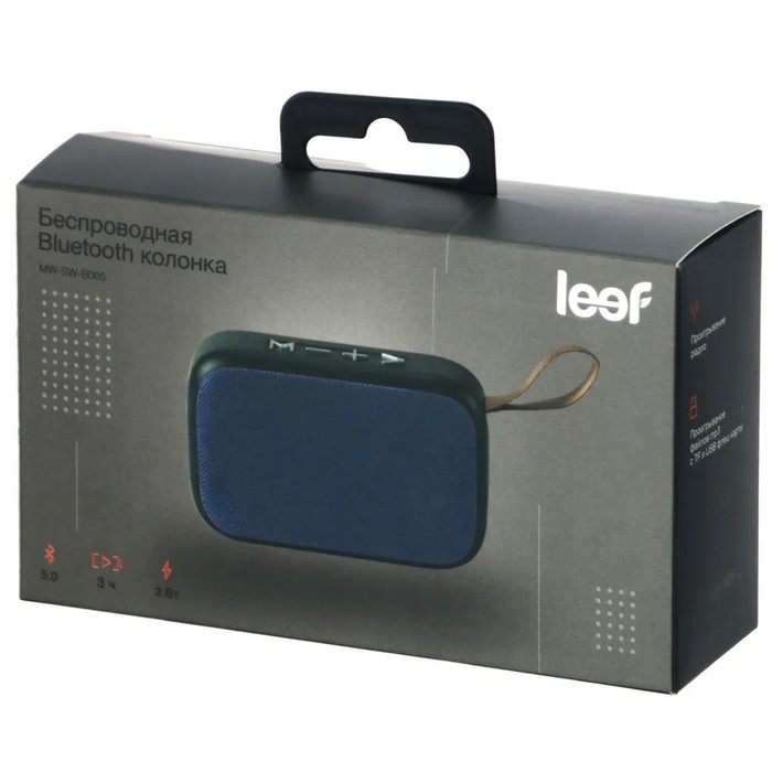 Портативная колонка LEEF MW-SW-B005, 3 Вт, BT 5.0, microSD, USB, FM, 300 мАч, синяя - фото 51327937