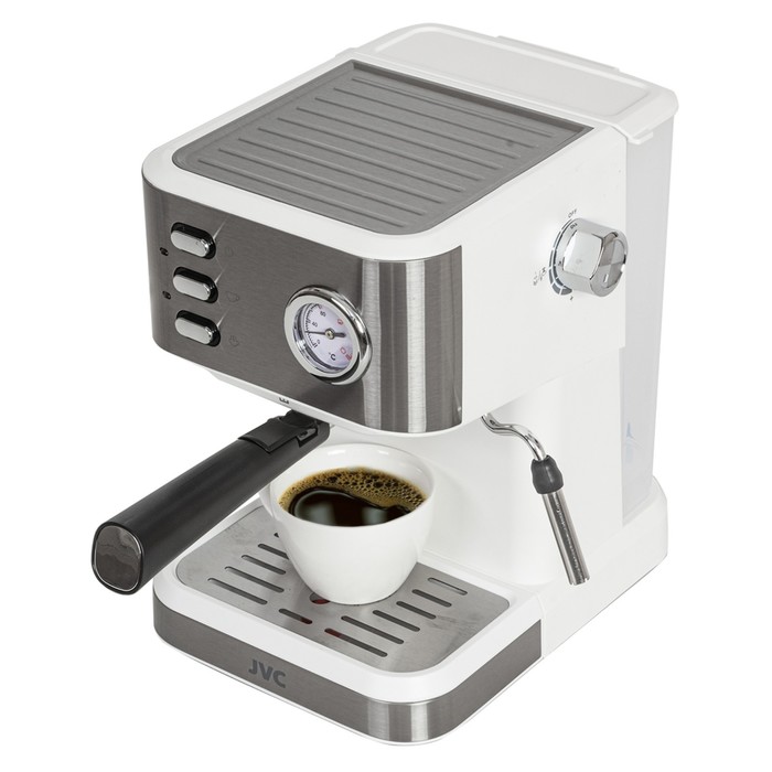 Кофеварка JVC JK-CF33, рожковая, 1050 Вт, 1.5 л, белая - Фото 1