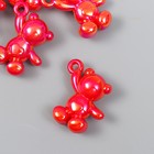 Декор для творчества пластик "Перламутровый мишка с петелькой" красный 3х1,4х3,1 см - фото 319500815