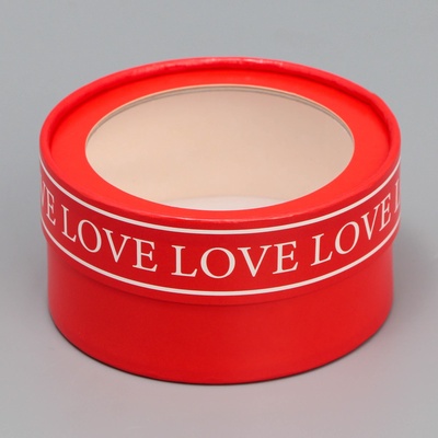 Коробка для макарун, кондитерская упаковка тубус с окном Love, 12×12×5 см