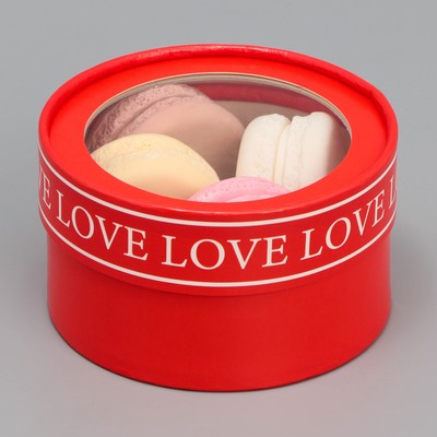 Коробка для макарун, кондитерская упаковка тубус с окном Love, 12×12×5 см